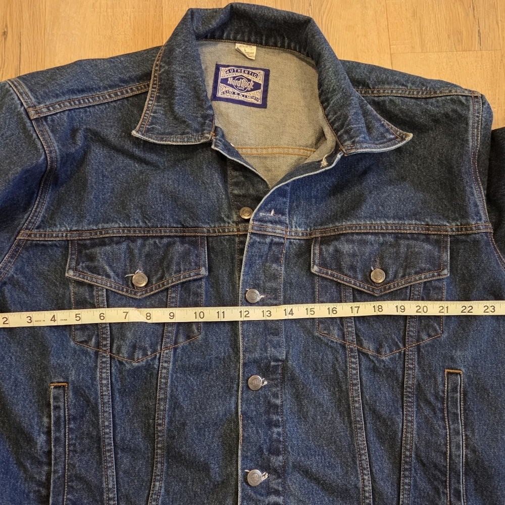 Vintage 90s Mens Lg Hard Rock Cafe Las Vegas Embroidered Denim Trucker Jacket - Picture 7 of 10